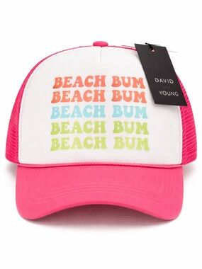 David & Young Beach Bum Trucker Hat Pink Mesh Snapback Summer Graphic NWT